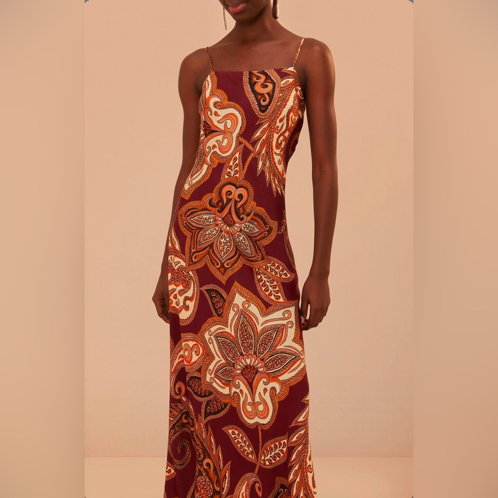 Farm Rio Burgundy Leopard Paisley Maxi Slip Dress - Picture 5 of 8